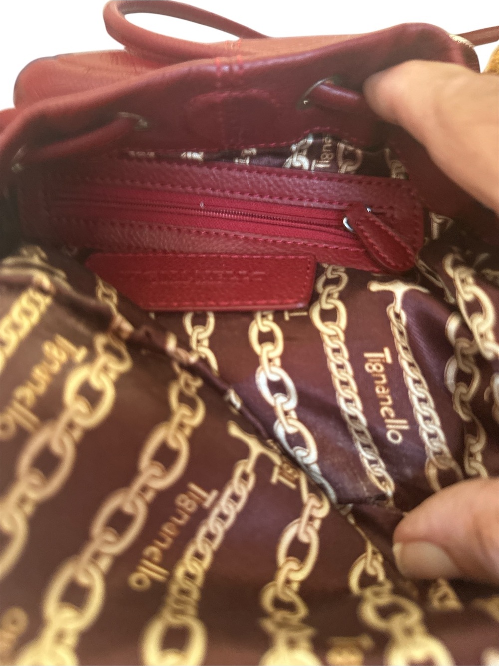 Tignanello Red Pebbled Leather Bucket Bag / Drawstring Crossbody - Picture 4 of 4